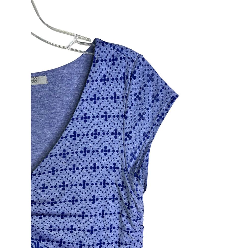 Athleta Dhara Dress Women M Blue Cotton Geometric Cap Sleeve VNeck Summer Casual - Picture 6 of 10